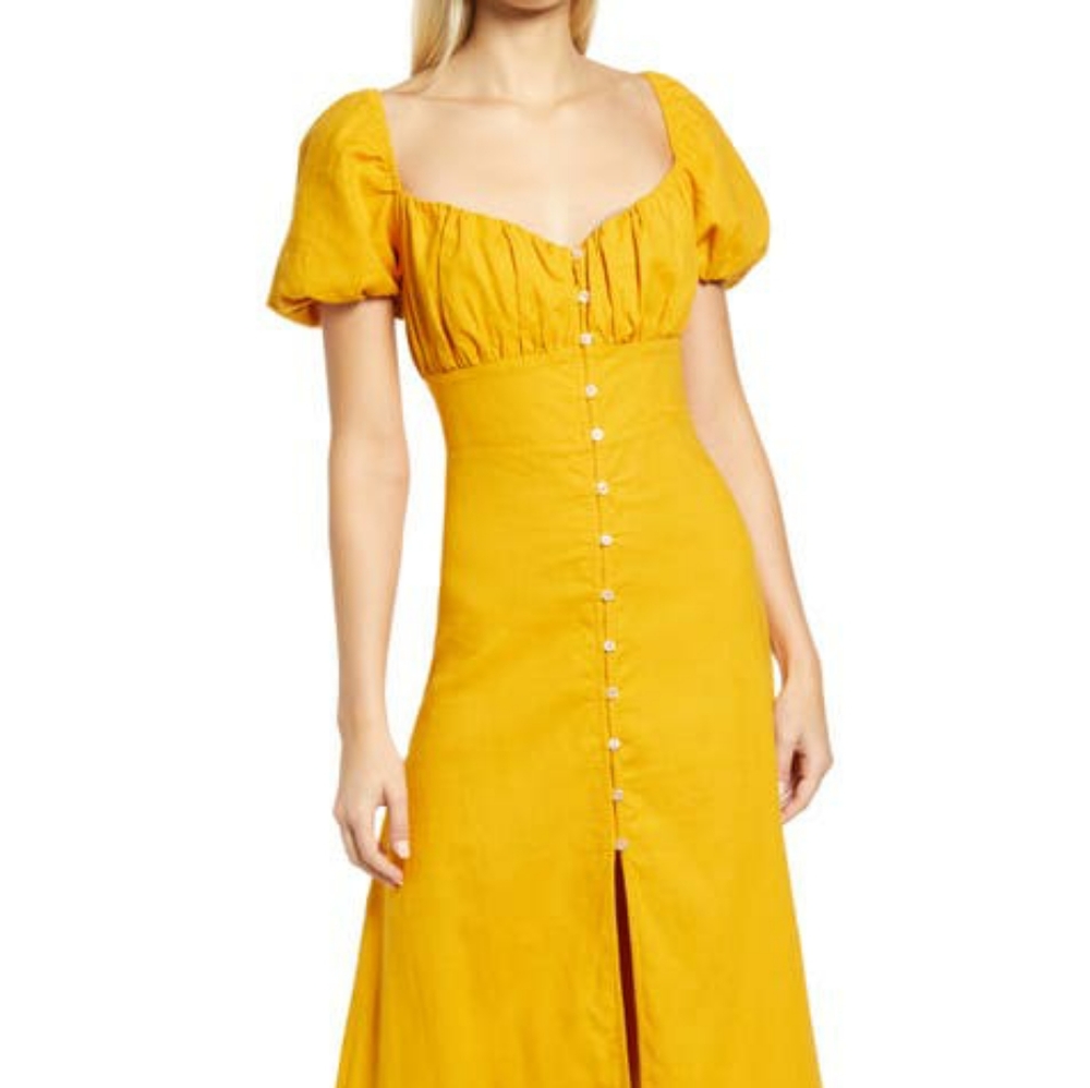 PRIM Women's Puff Sleeve Button Midi Dress